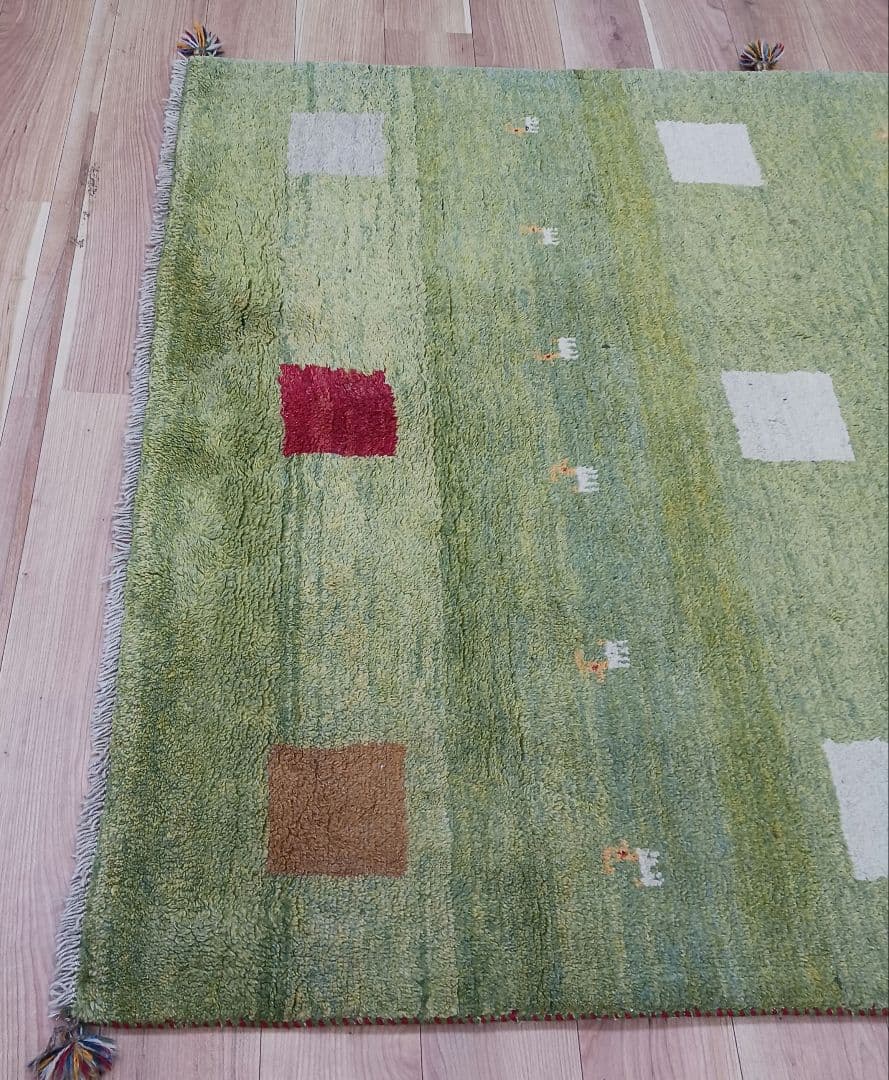 Y3064 ペルシャ絨毯 ギャッベ 手織り ウール 191×150㎝