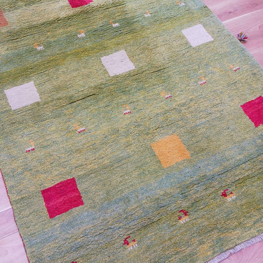 Y3064 ペルシャ絨毯 ギャッベ 手織り ウール 191×150㎝