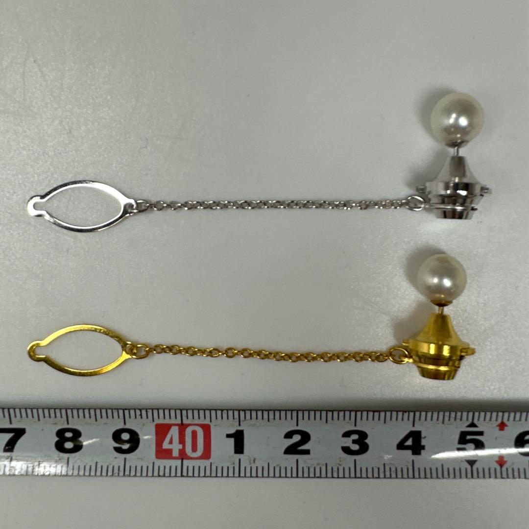K18/K14WG刻印 本アコヤ真珠 タイピン2点　8.2g 東キ7-ア㉝