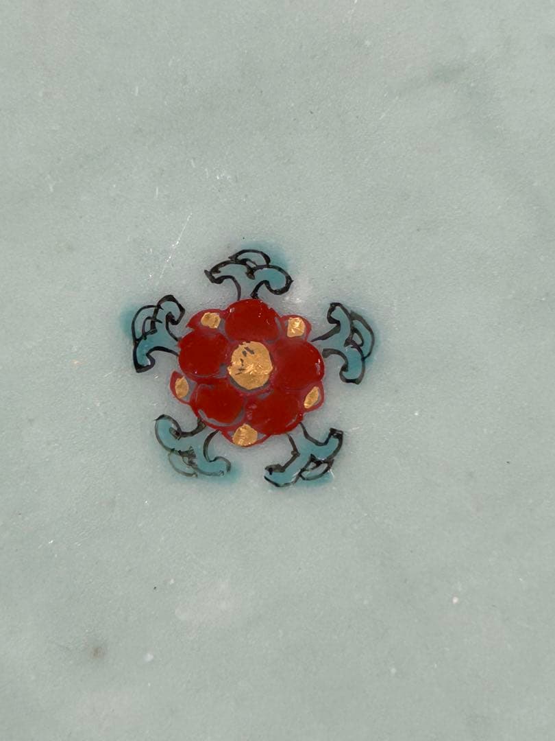 古伊万里　江戸青磁　柿右衛門手　青磁五弁花梅文様膾皿　五点　なます皿　菊　岩赤絵