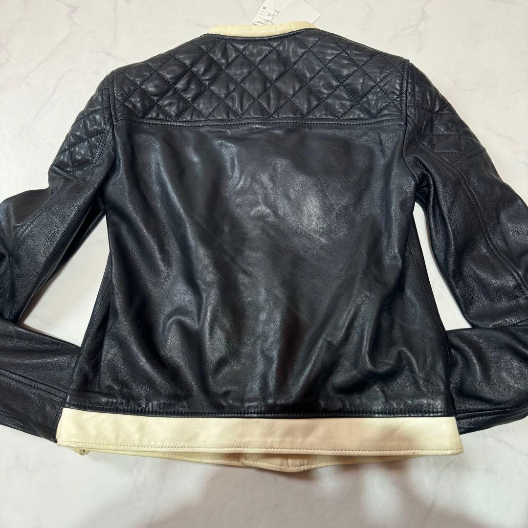 未使用タグ付 DSQUARED2 ラムレザー ライダース シングル バイカラー