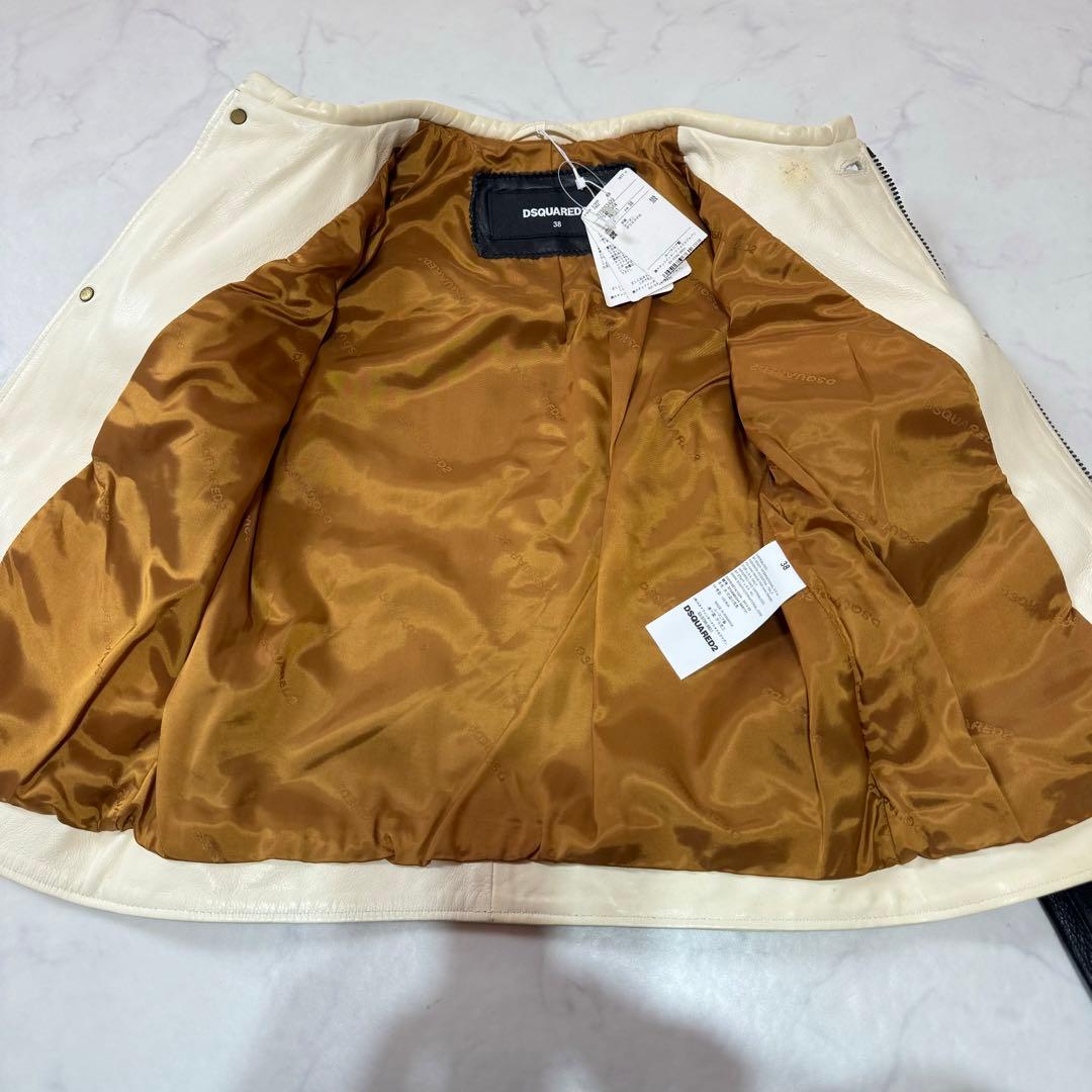未使用タグ付 DSQUARED2 ラムレザー ライダース シングル バイカラー