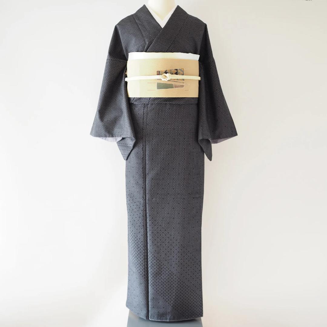 【着物】【付下げ】紬 黒字 十字絣 付下げ No.6
