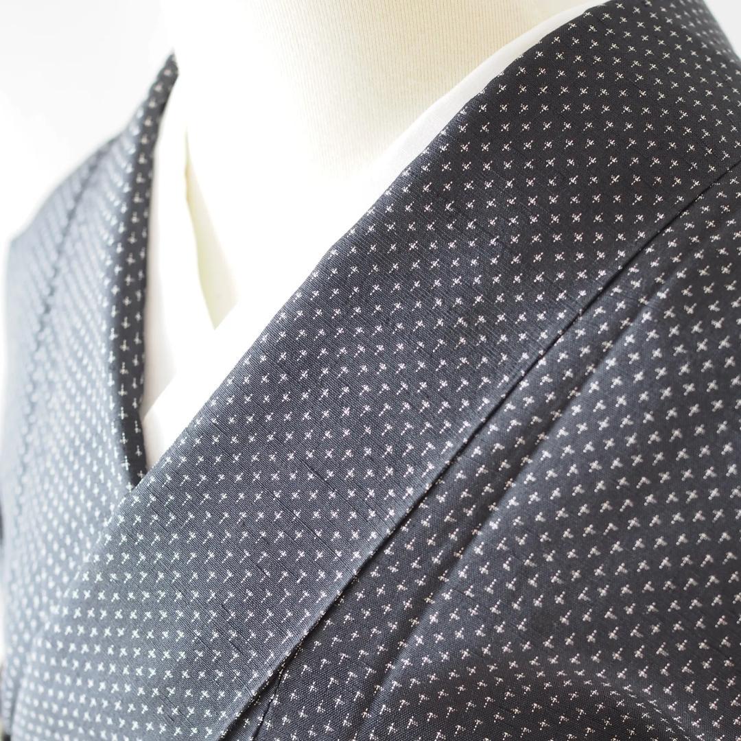 【着物】【付下げ】紬 黒字 十字絣 付下げ No.6