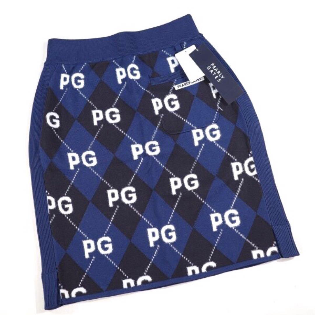 【PEARLY GATES】秋冬 アーガイル ニット ひざ丈スカート・1番M