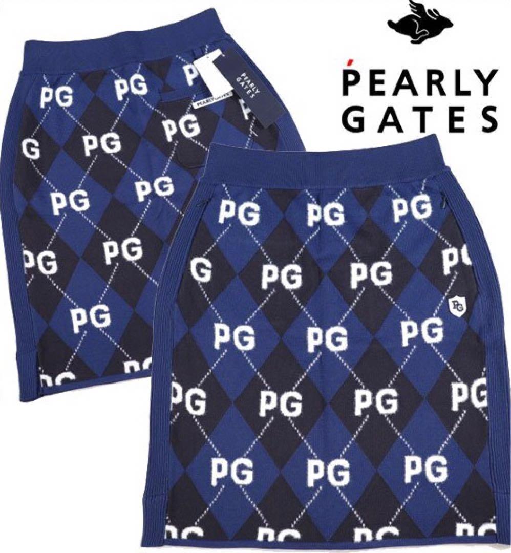 【PEARLY GATES】秋冬 アーガイル ニット ひざ丈スカート・1番M