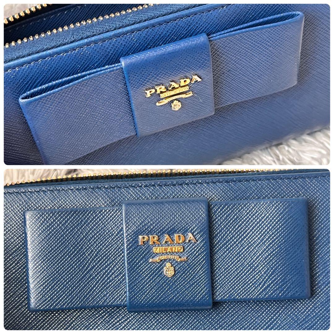 美品✨PRADA フィオッコ　ラウンドファスナー　サフィアーノ　メタルロゴ