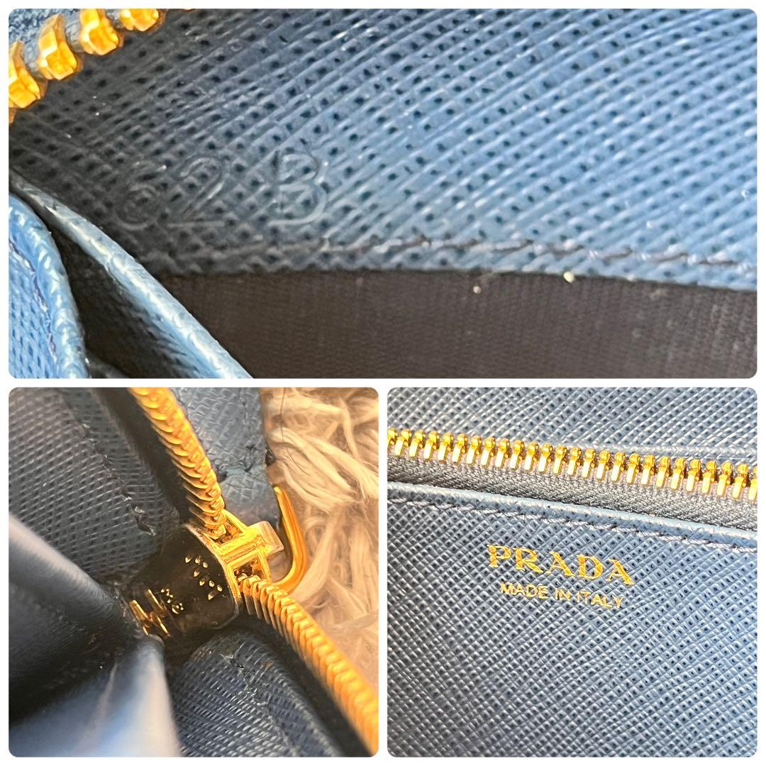 美品✨PRADA フィオッコ　ラウンドファスナー　サフィアーノ　メタルロゴ