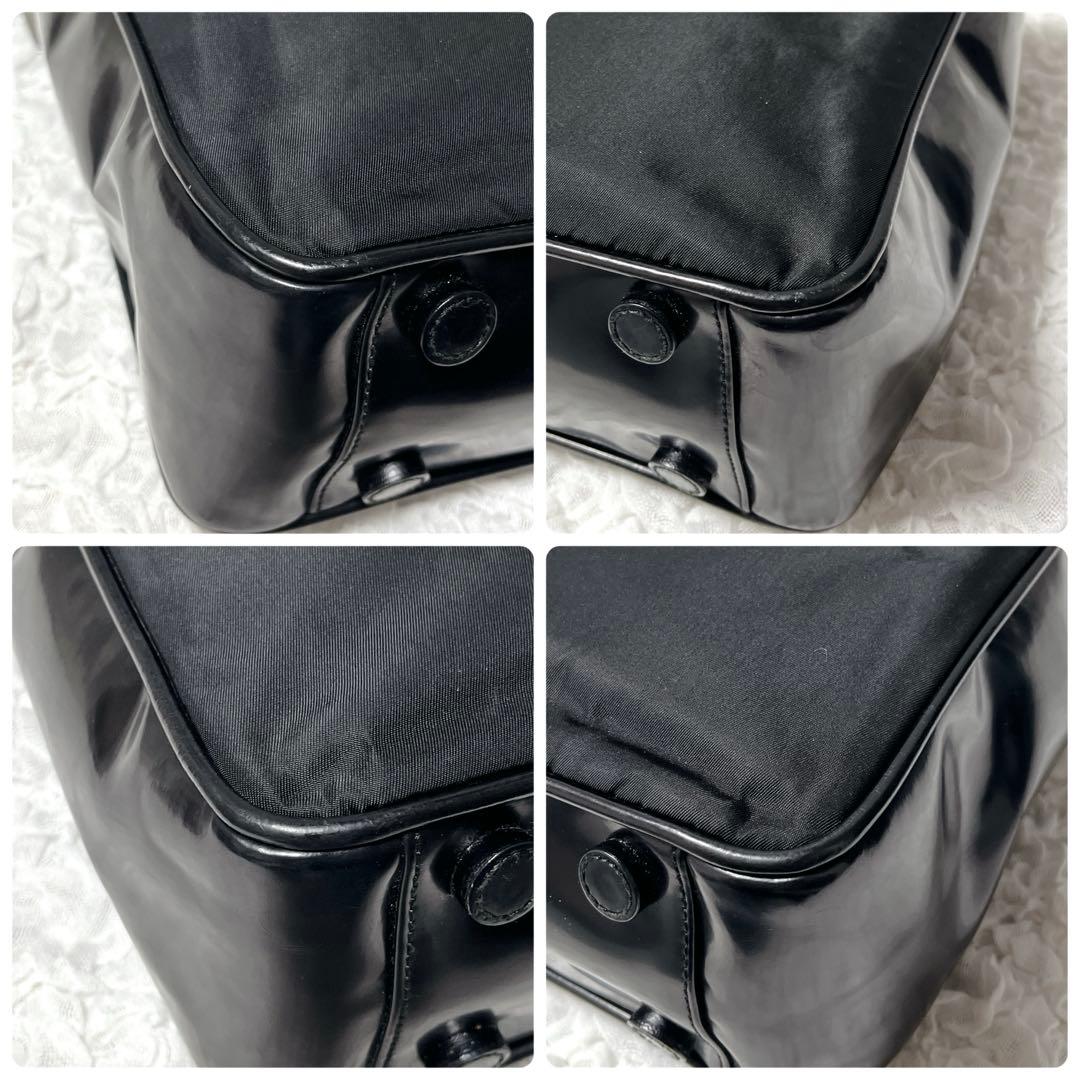 PRADA ブラック トートバッグ　ナイロン　レザー　三角　ハンドバッグ