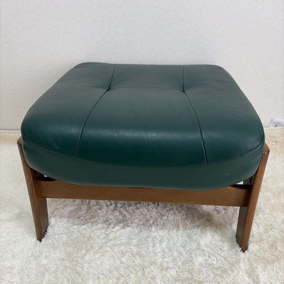 カリモク オットマン スツール 本革 木製脚　グリーン