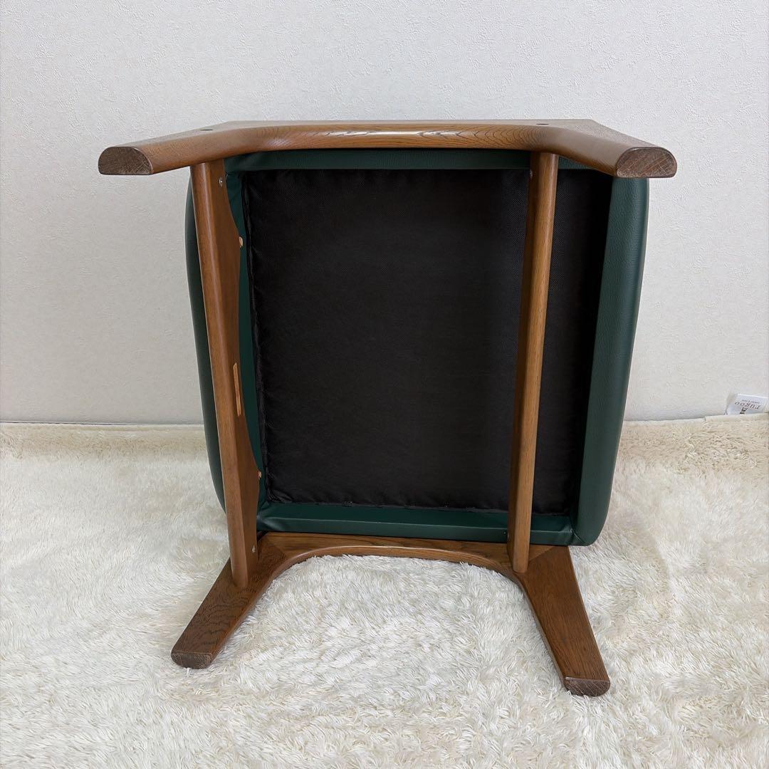 カリモク オットマン スツール 本革 木製脚　グリーン