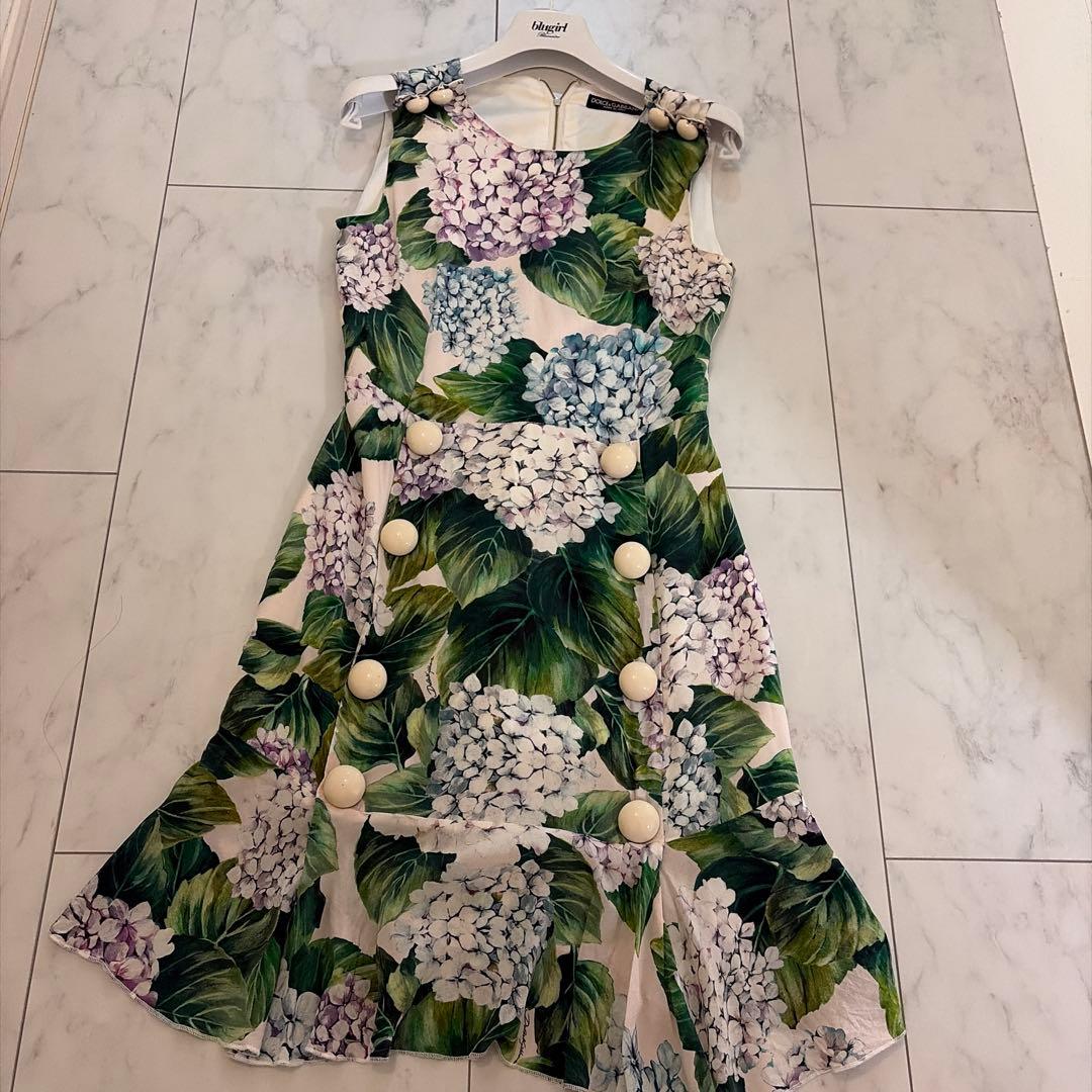 DOLCE & GABBANA アジサイ柄 ノースリーブワンピース