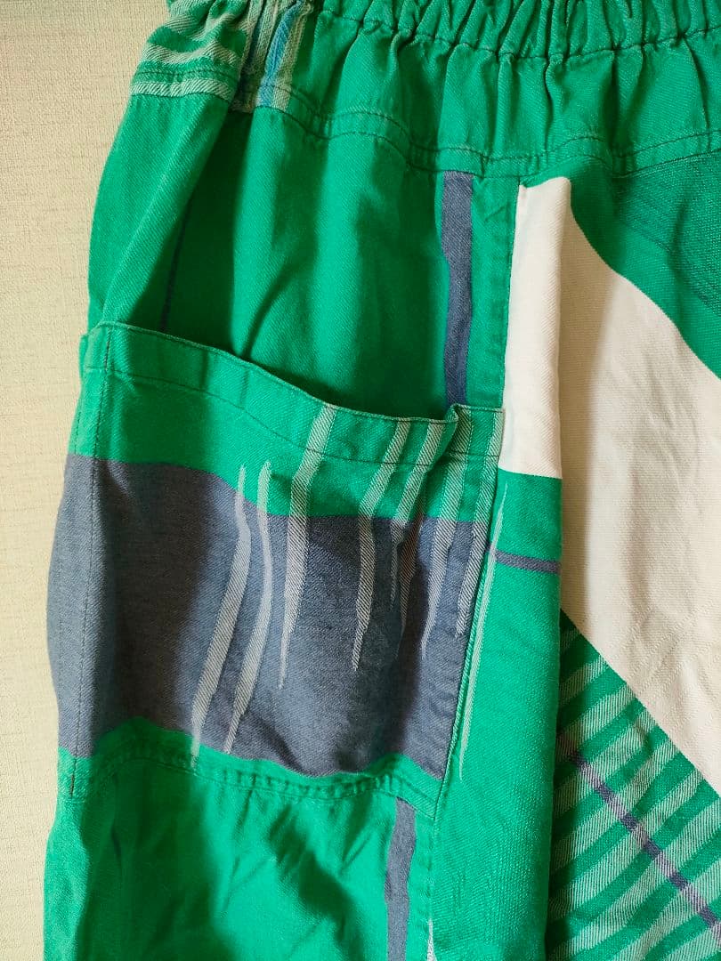 【古着】タマキニイメ タルンパンツ コットンチェック柄サルエルパンツ グリーン