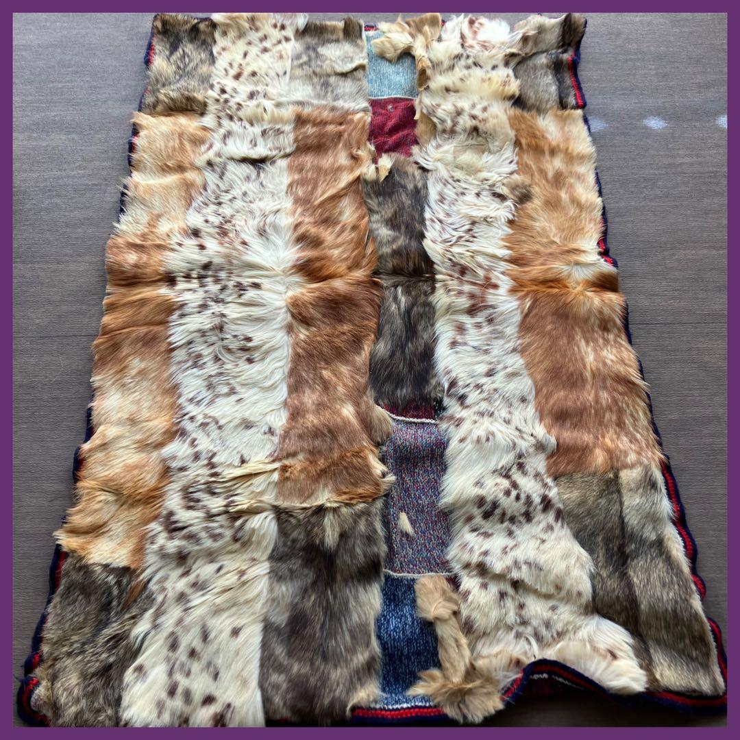 希少❗️イギリス製 【リバーシブル ラグ】ファーパッチワーク&ニット/ベニワレン