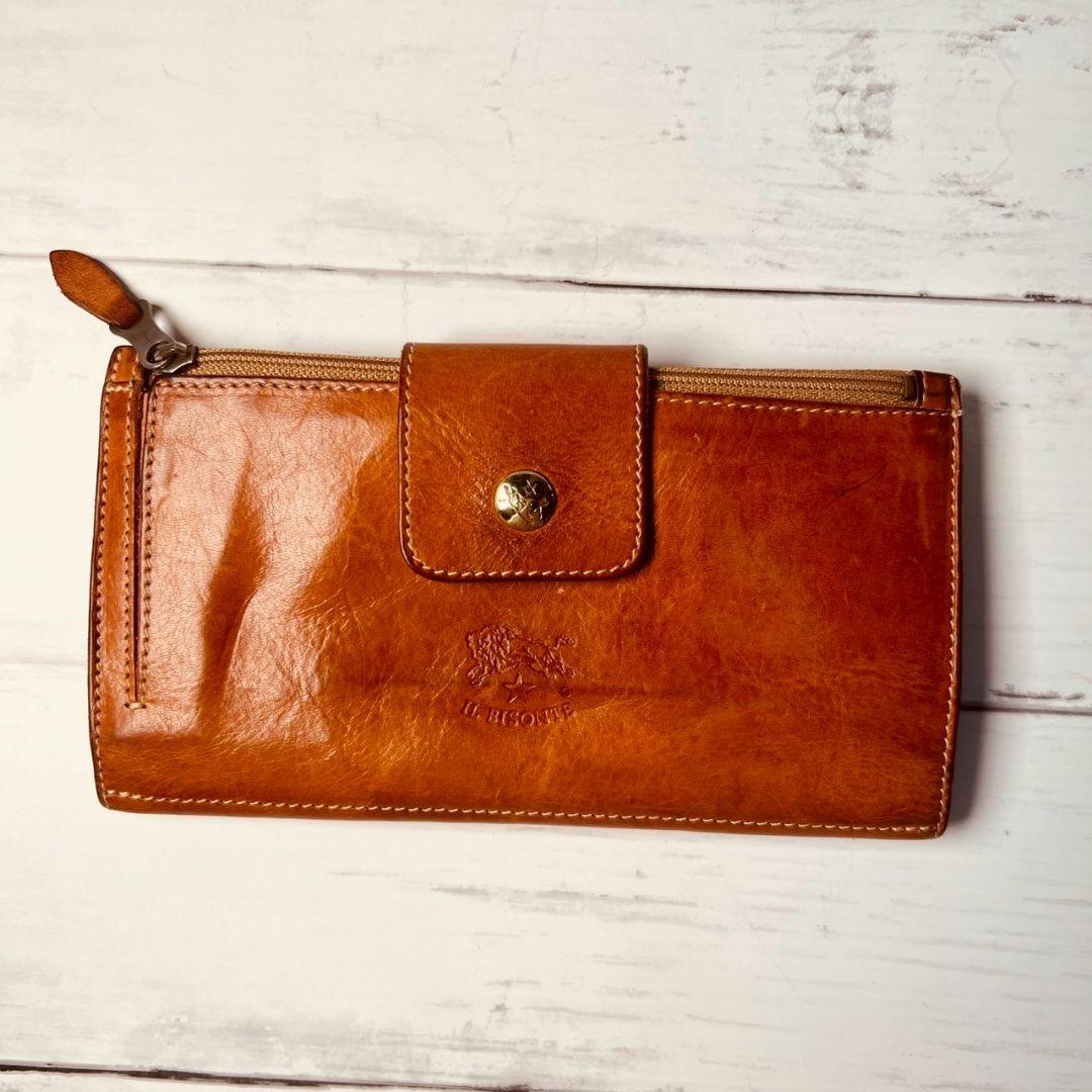 【ヴィンテージ感漂う本革】ILBISONTE　スナップ長財布　ヌメ　刻印　大容量