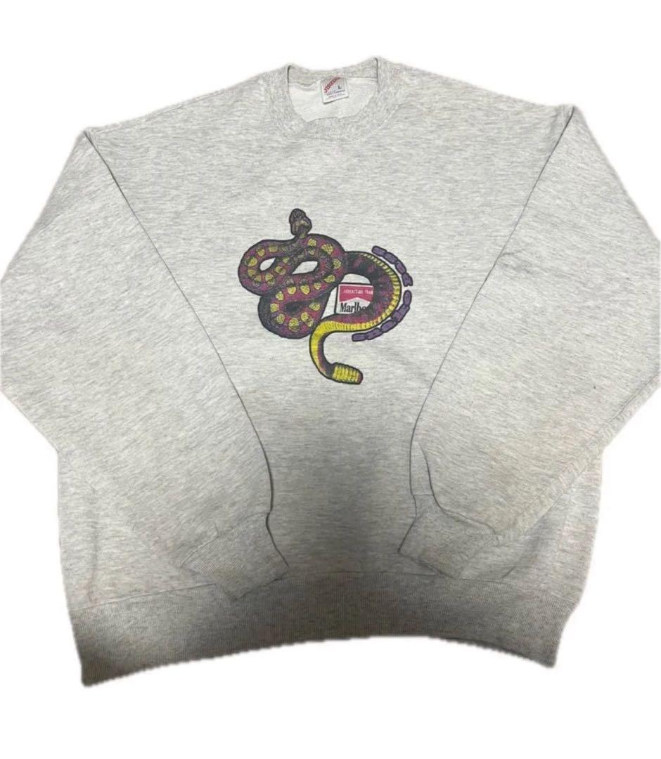 ☆《L》USA製 マルボロ　スネークパス　スウェット　霜降りホワイトグレー