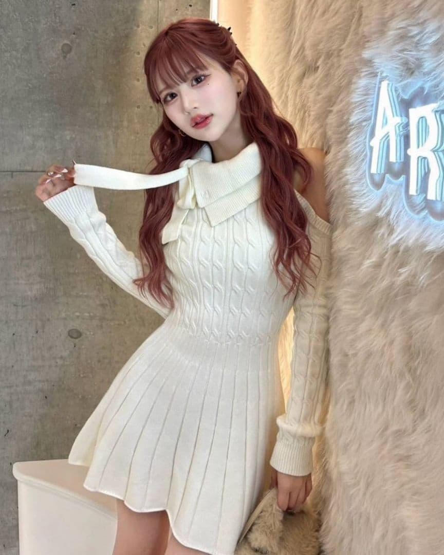 【新品】ダーリッチ アメスリフレアニットミニワンピース ホワイト