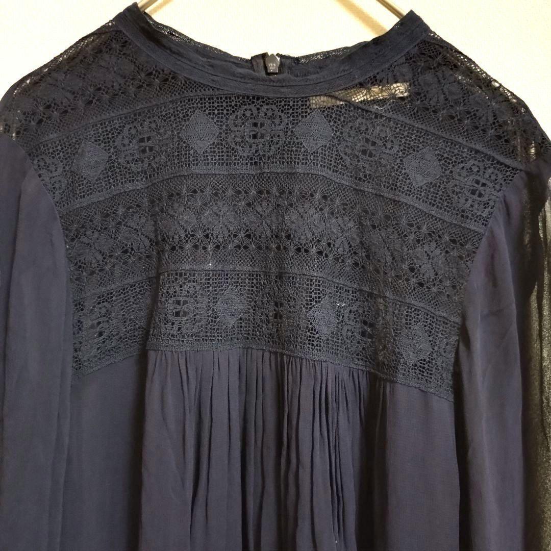 ヌキテパ 大人可愛い シアー レース ギャザー レーヨン ワンピース