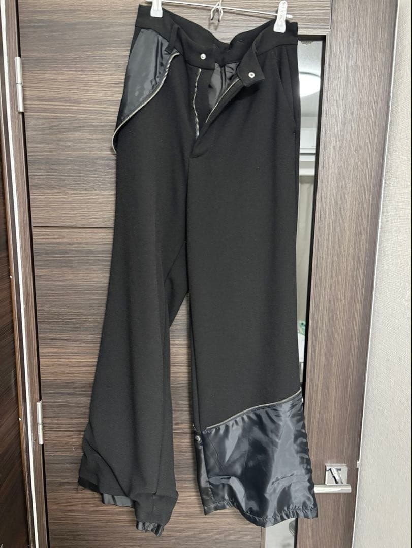 【GRANCY】 リバース レイヤードデザイン スラックス ブラック S