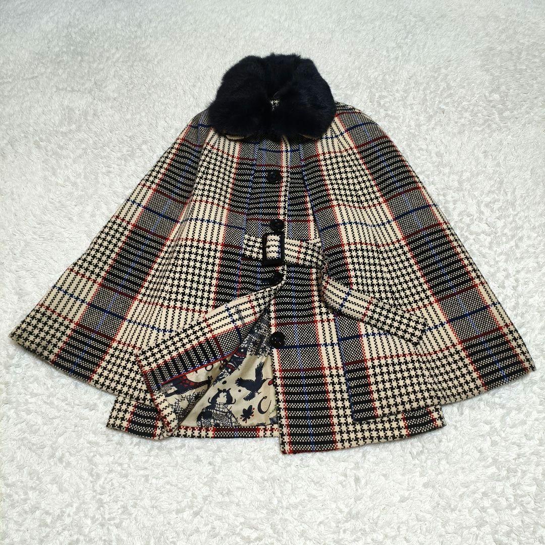 LoisCRAYON ロイスクレヨン ポンチョ ファー コート ケープ チェック