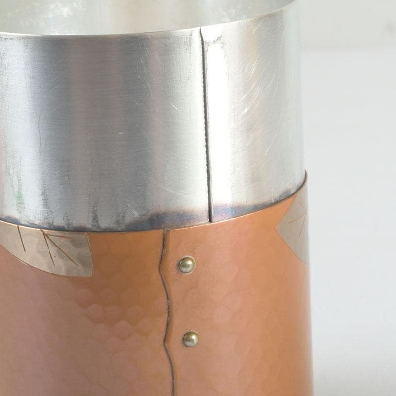 煎茶道具　鎚起銅器　玉川堂造　鋲打　葉文　茶筒　共箱　C　9428