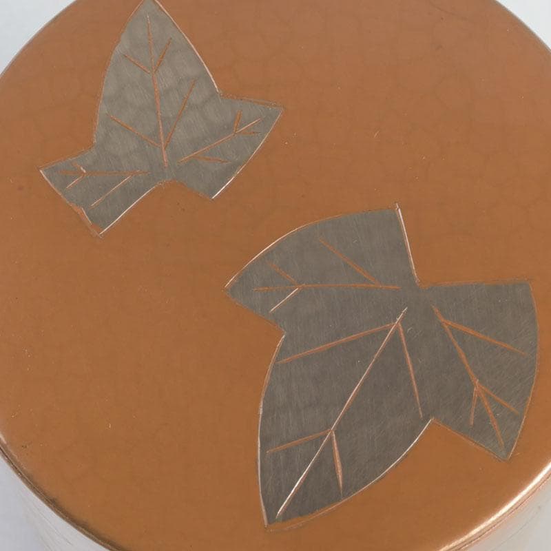 煎茶道具　鎚起銅器　玉川堂造　鋲打　葉文　茶筒　共箱　C　9428