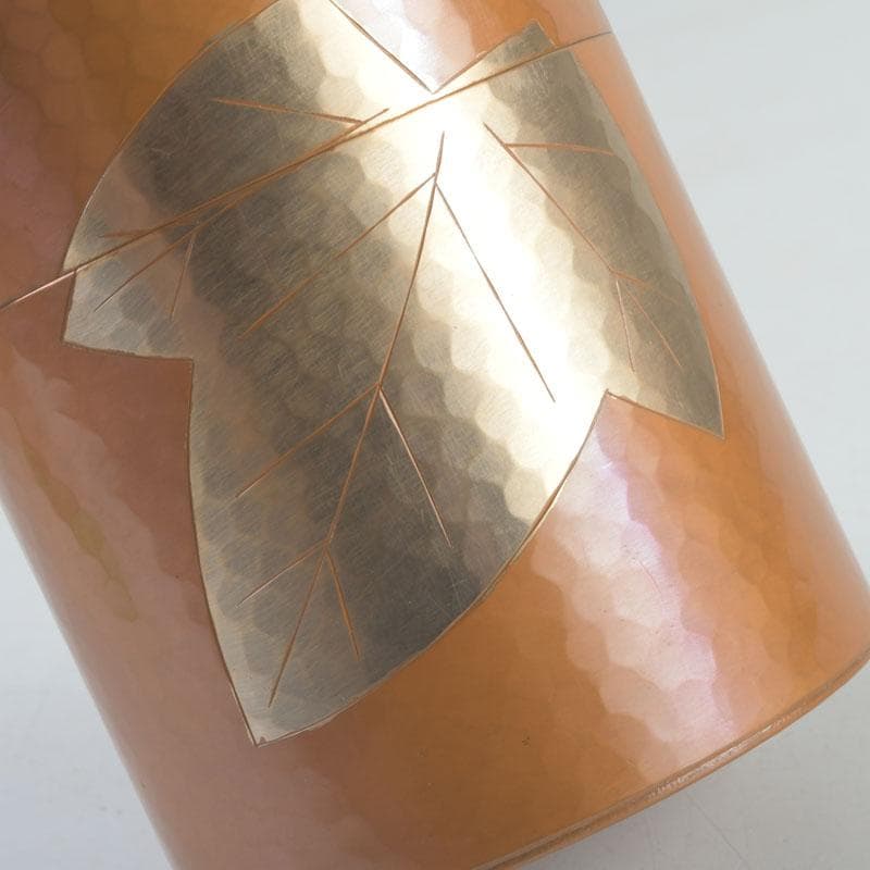 煎茶道具　鎚起銅器　玉川堂造　鋲打　葉文　茶筒　共箱　C　9428