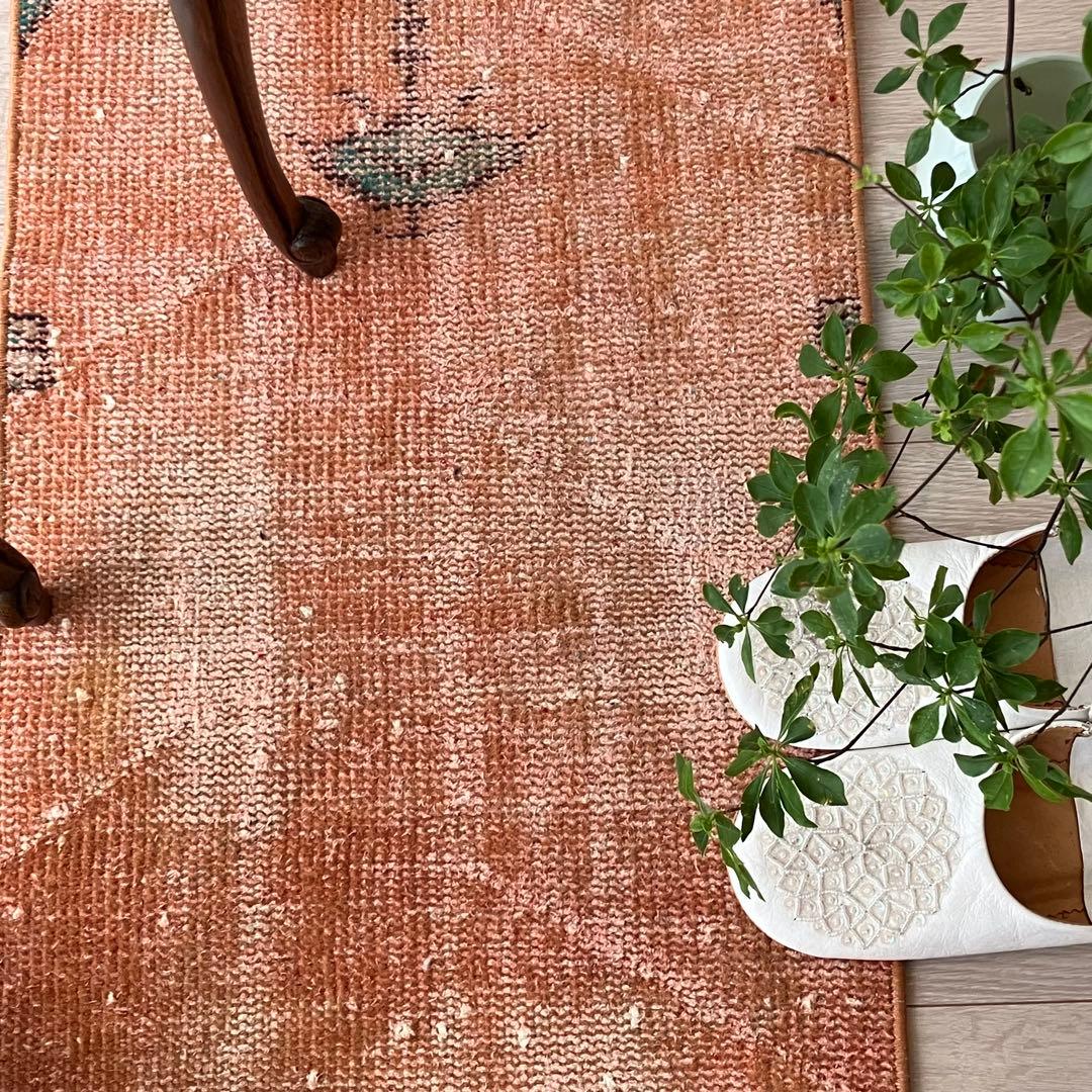 オレンジ✳︎95×46 グリーン　アート　シャンデリア　トルコヴィンテージラグ