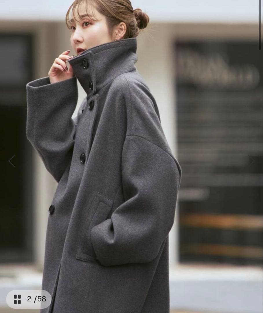 完売品◼️NOBLE スタンドカラーオーバーコート グレー