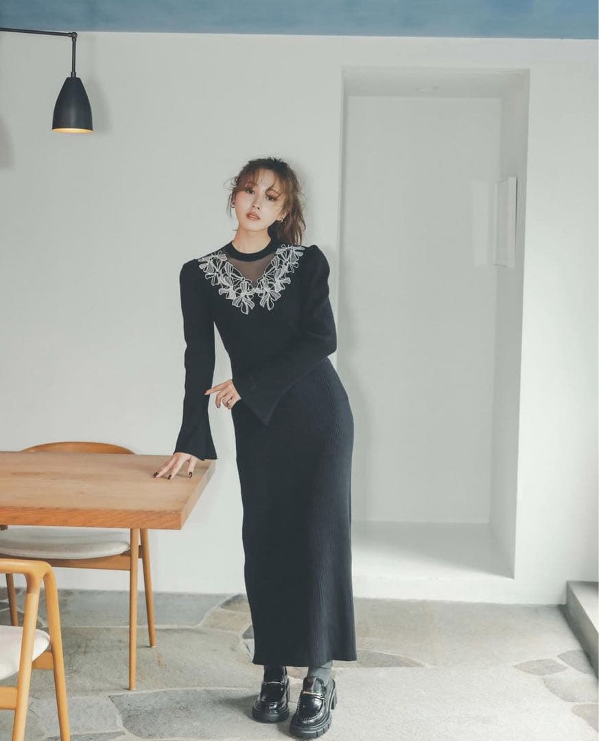 リランドチュール デコルテリボンドッキングニットワンピース