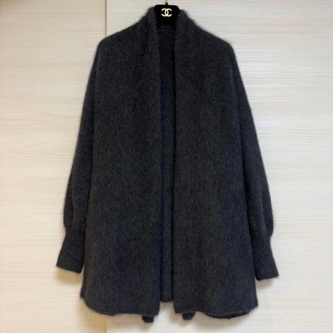 美品 NOBLE ノーブル ファーニットパフカーディガン チャコールグレー