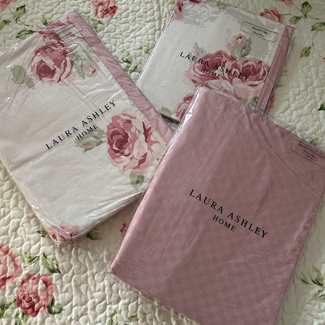 ローラアシュレイクチュールローズデュべカバーピローケースシーツ新品未使用シングル