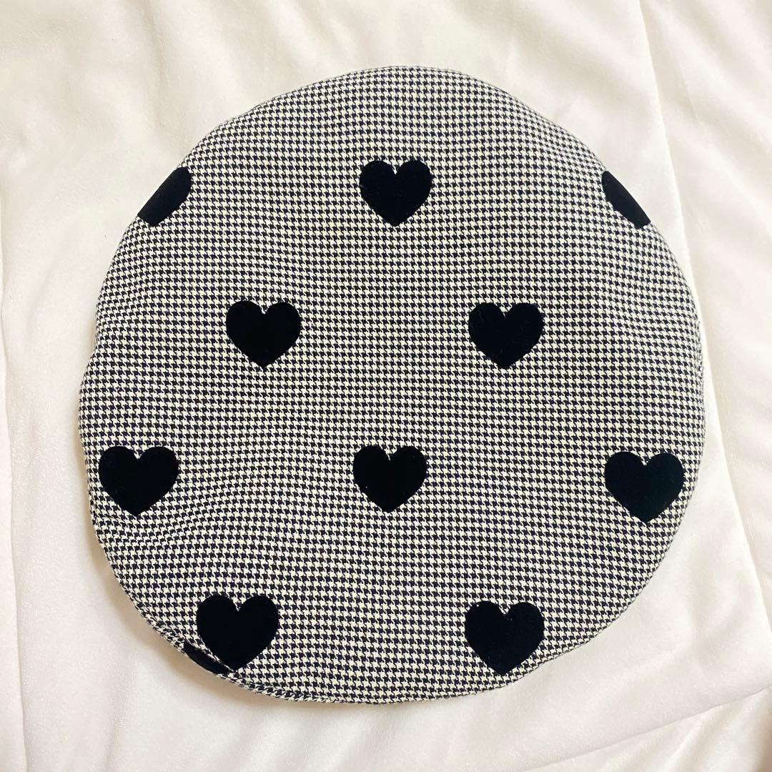 HEIHEI 千鳥柄ハート柄 ベレー帽(ブラック)