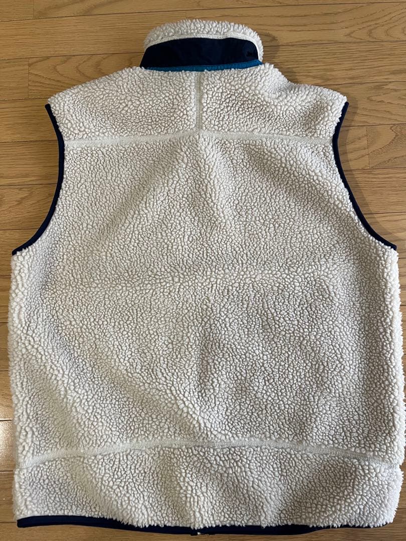 [美品]patagonia フリースベスト ホワイト/ネイビー サイズXL