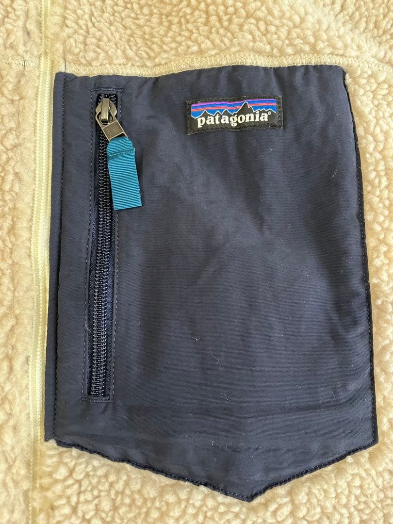 [美品]patagonia フリースベスト ホワイト/ネイビー サイズXL