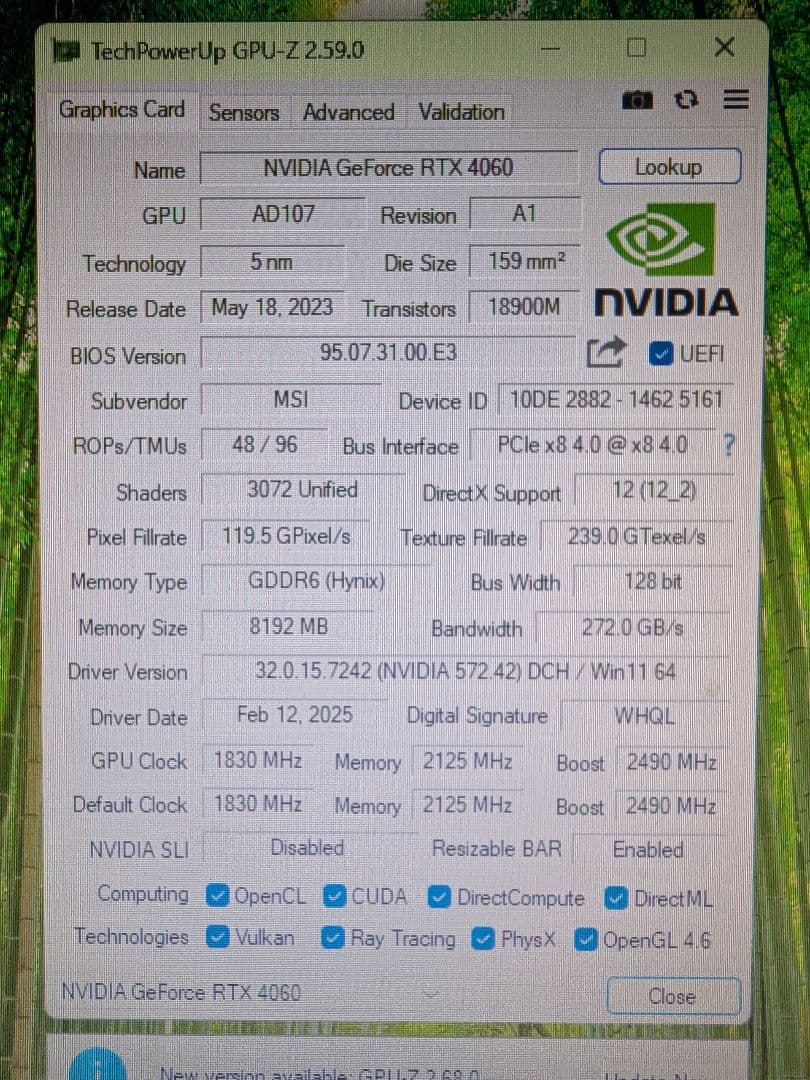 グラフィックボード・グラボ・ビデオカード MSI GeForceRTX4060 VENTUS 2X BLACK 8G OC