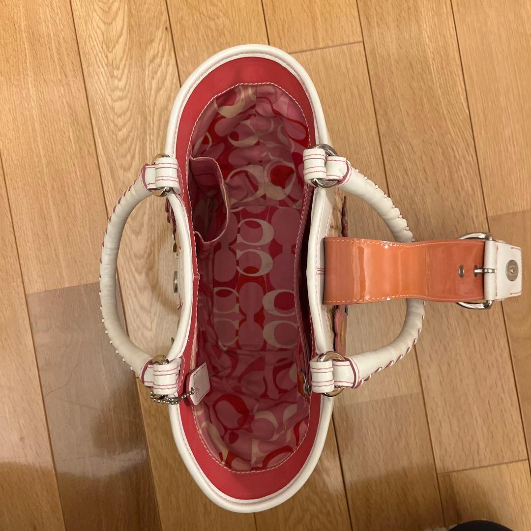 【美品・値下げ】COACH コーチ　限定花アップリケ　かごバッグ　ストローバッグ