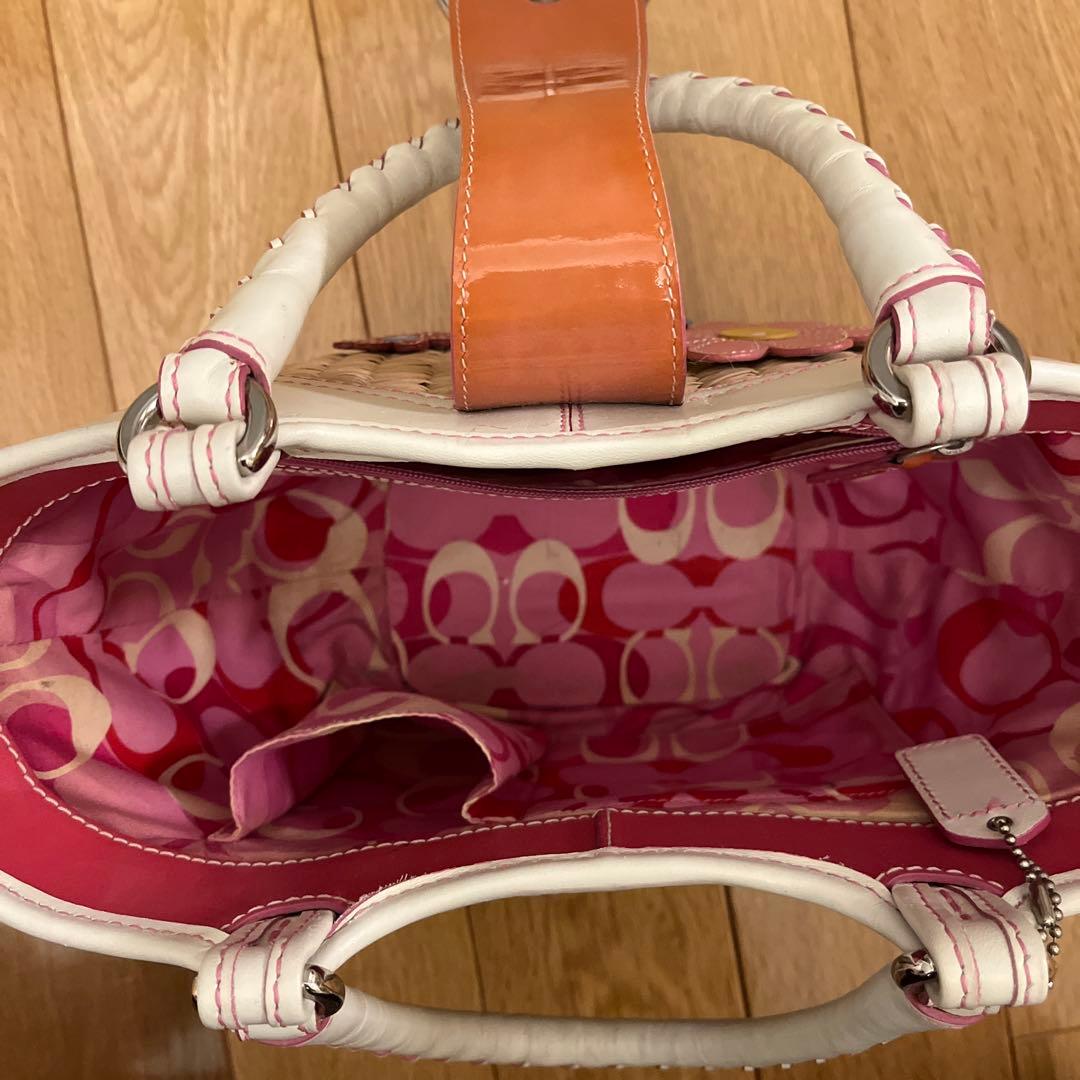 【美品・値下げ】COACH コーチ　限定花アップリケ　かごバッグ　ストローバッグ