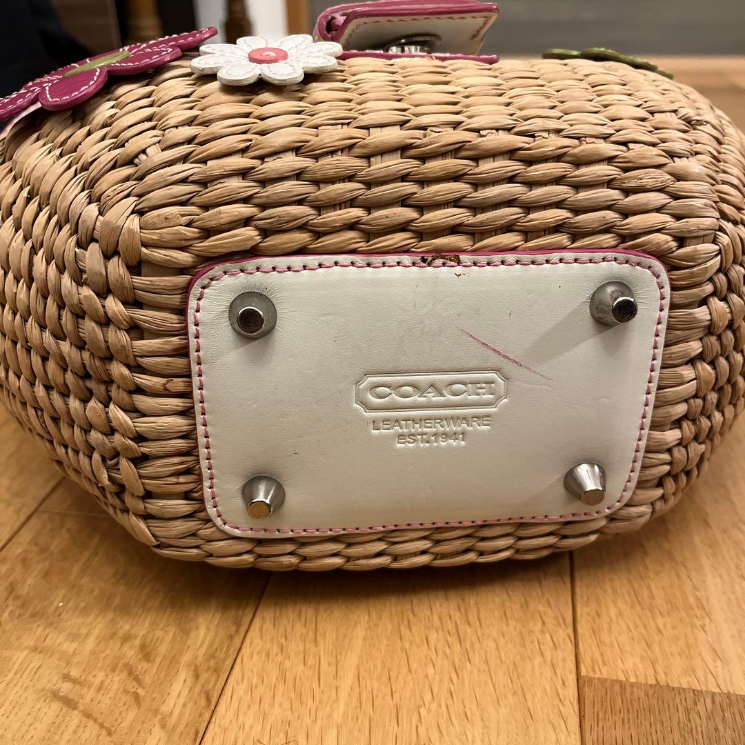 【美品・値下げ】COACH コーチ　限定花アップリケ　かごバッグ　ストローバッグ