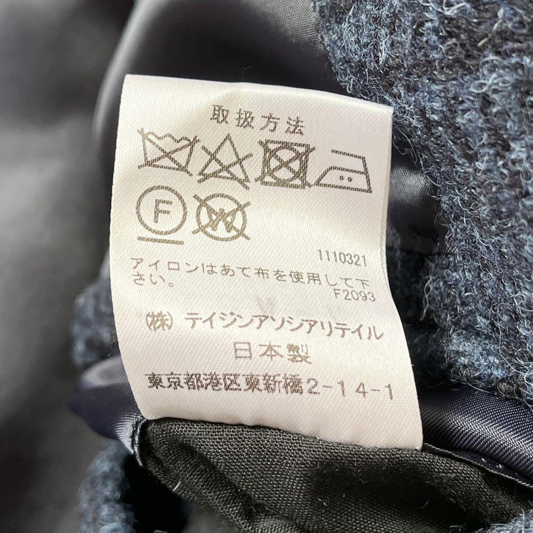 ハリスツイード テイジン テーラードジャケット M相当 グレンチェック ネイビー