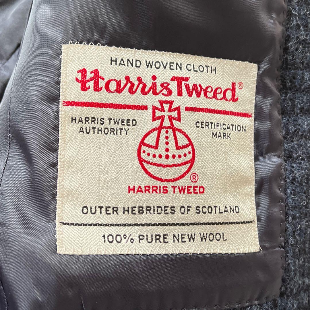 ハリスツイード テイジン テーラードジャケット M相当 グレンチェック ネイビー