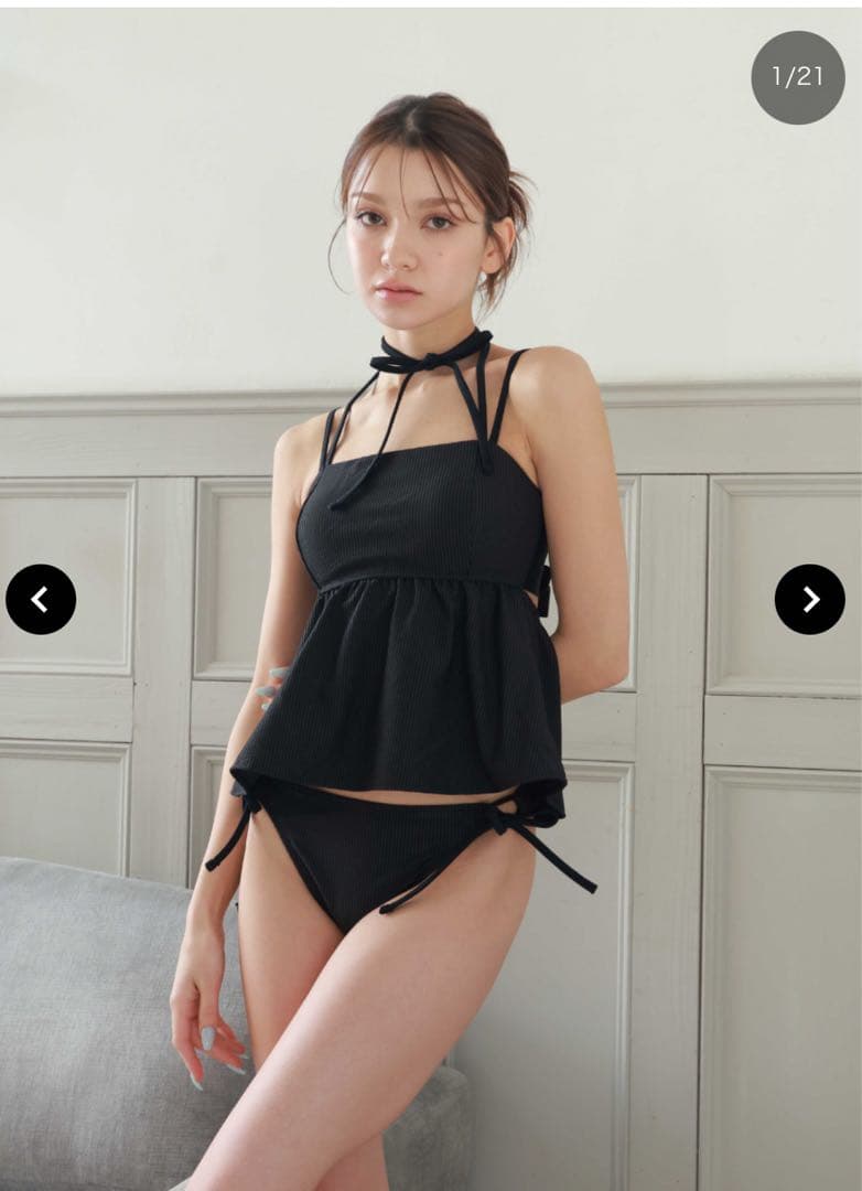 peak&pine 無地チョーカー風リボンベアトップビキニ/ベアキニ　ホワイト