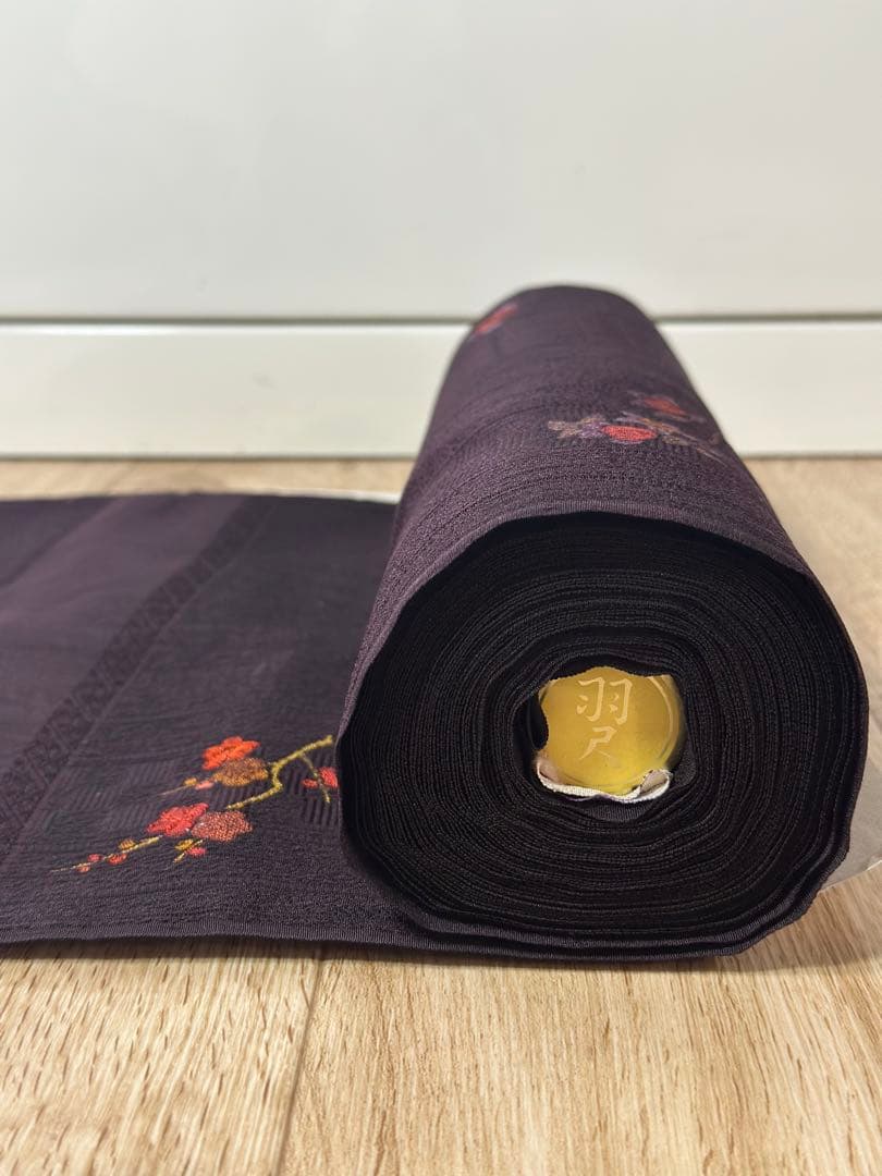 丹後ちりめん　京染　濃紫色 着物反物　羽尺　未仕立て　幅約36.5cm