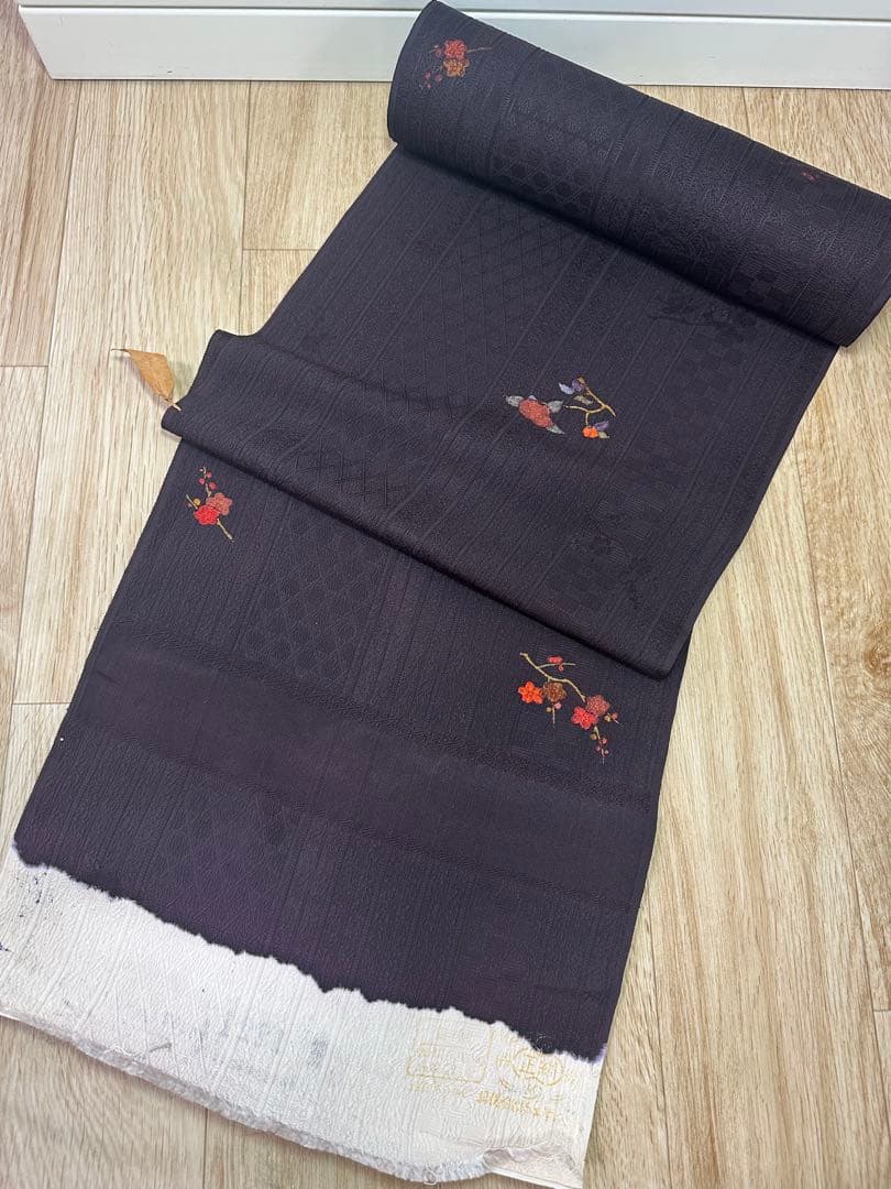 丹後ちりめん　京染　濃紫色 着物反物　羽尺　未仕立て　幅約36.5cm