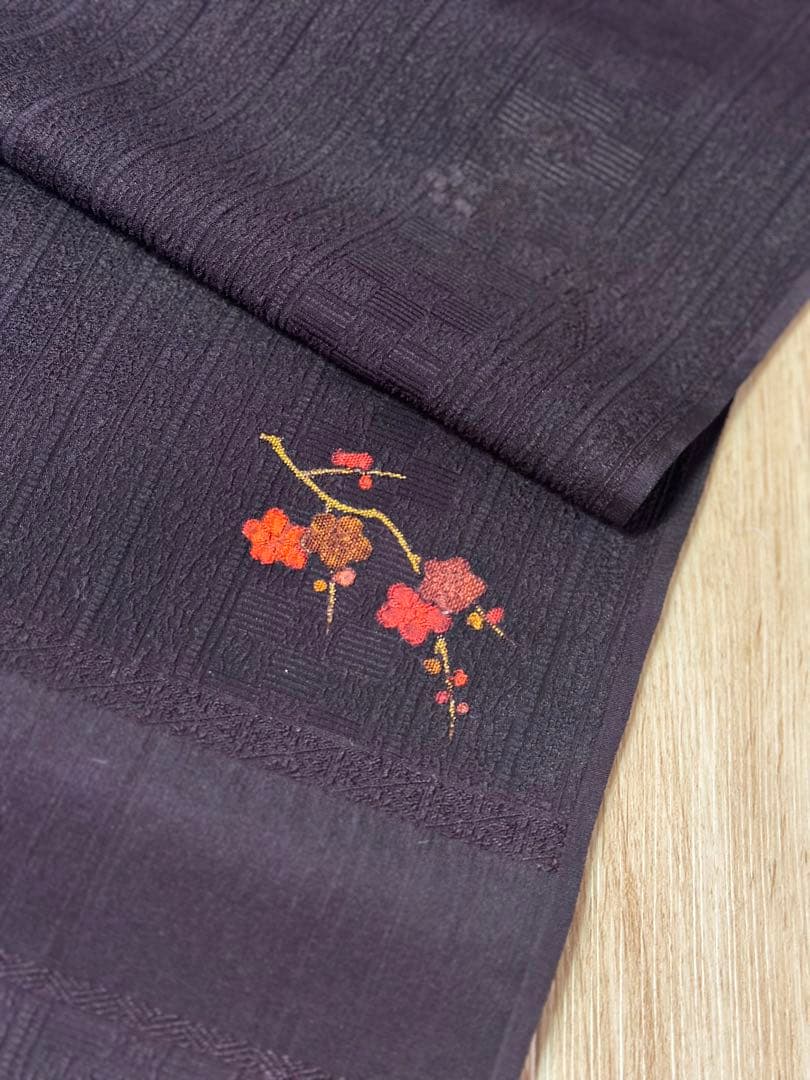 丹後ちりめん　京染　濃紫色 着物反物　羽尺　未仕立て　幅約36.5cm