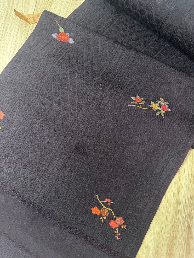 丹後ちりめん　京染　濃紫色 着物反物　羽尺　未仕立て　幅約36.5cm