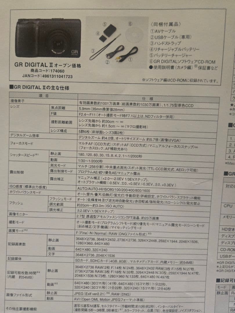 【RICOH】GR DIGITAL Ⅱ コンパクトデジタルカメラ 一式