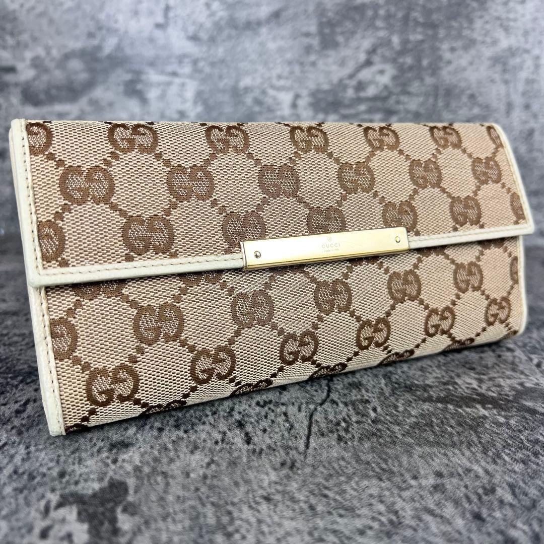 GUCCI GG柄 キャンバス×レザー Wホック長財布 金具