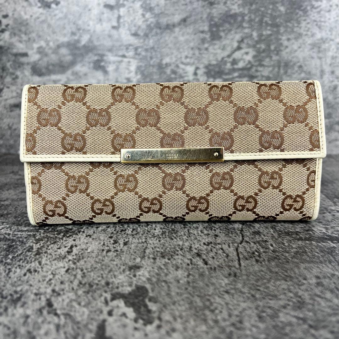 GUCCI GG柄 キャンバス×レザー Wホック長財布 金具