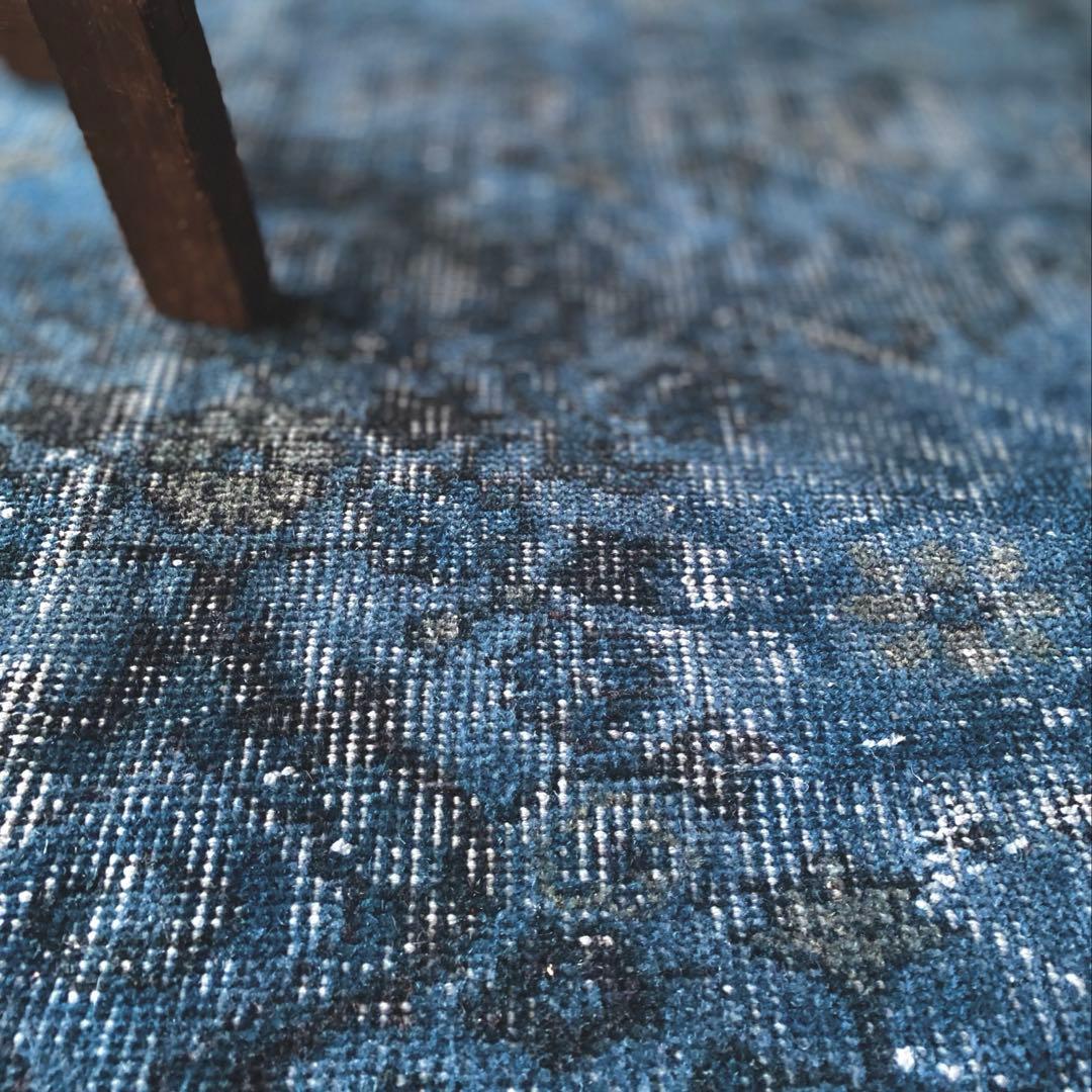 超大判くすみブルー　ヴィンテージラグ　トルコラグ　オーバーダイ
